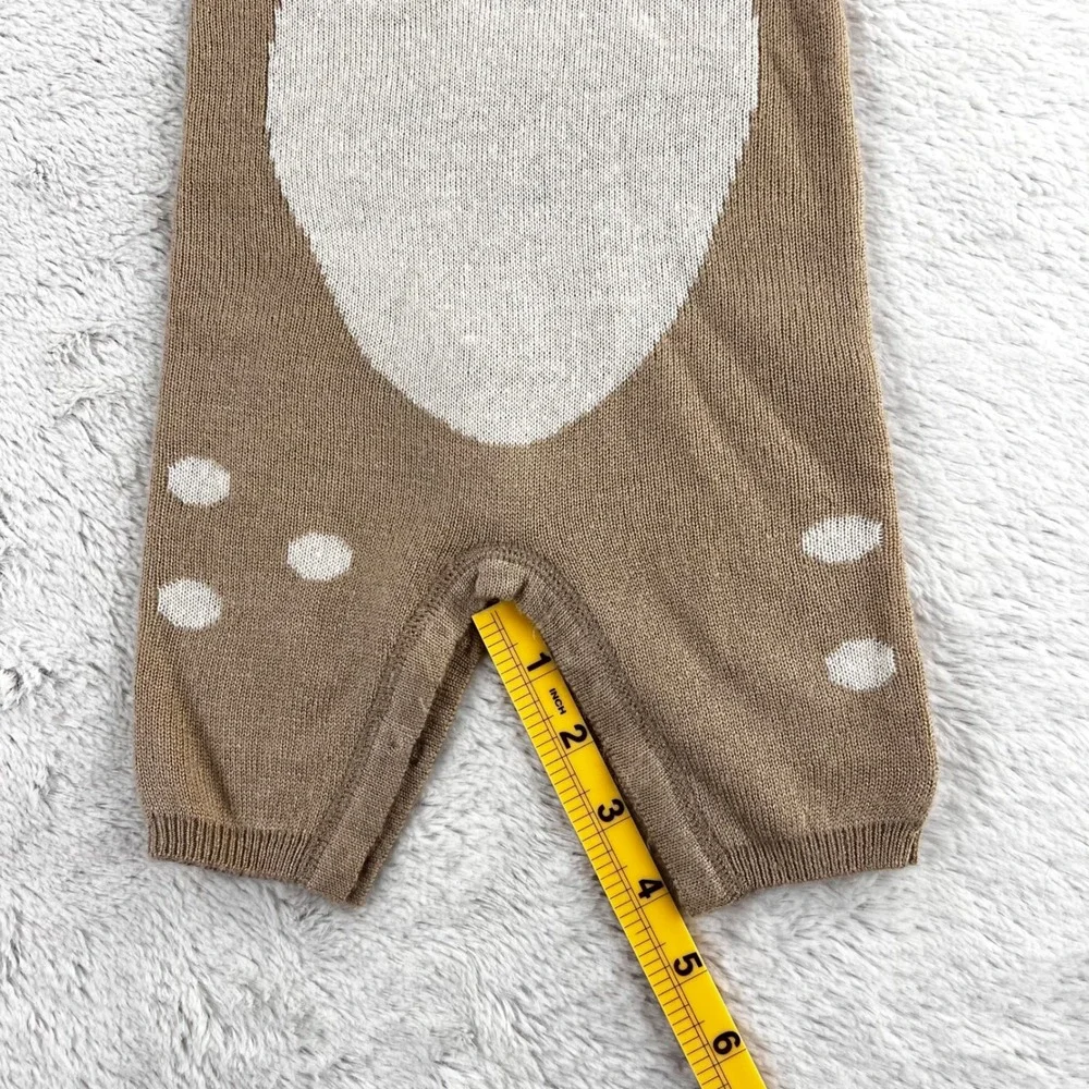 Pottery Barn‎ Kids Infant 0-3m Baby Deer Knit Romper Jumpsuit Brown White Spots